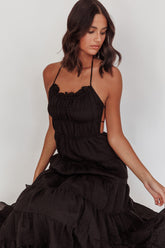 On A High Open Back Maxi Dress Black